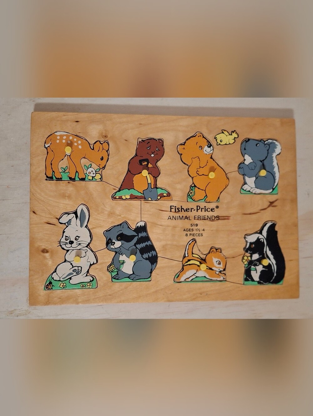Vintage 1982 Fisher-Price "Animal Friends" wooden tray puzzle Model #519